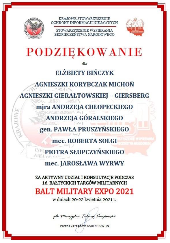 Podziękowanie dla Piotra Słupczyńskiego.  Targi militarne 2021.